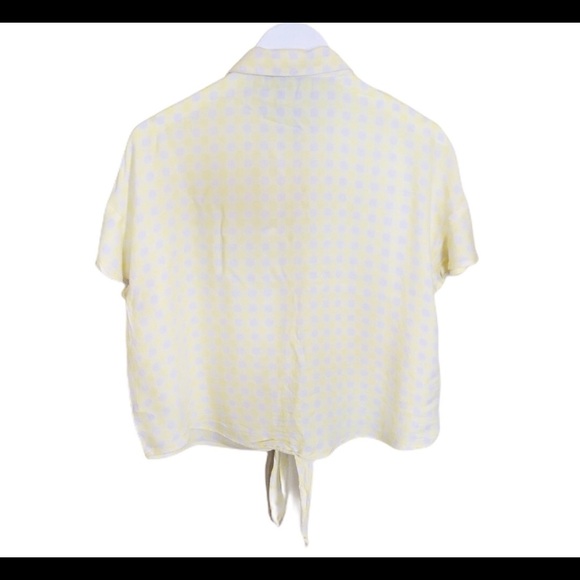 GEORGE Gingham Plaid Ruffle Blouse With Tie Front & Cap Sleeves Yellow Sz Large - Picture 11 of 13